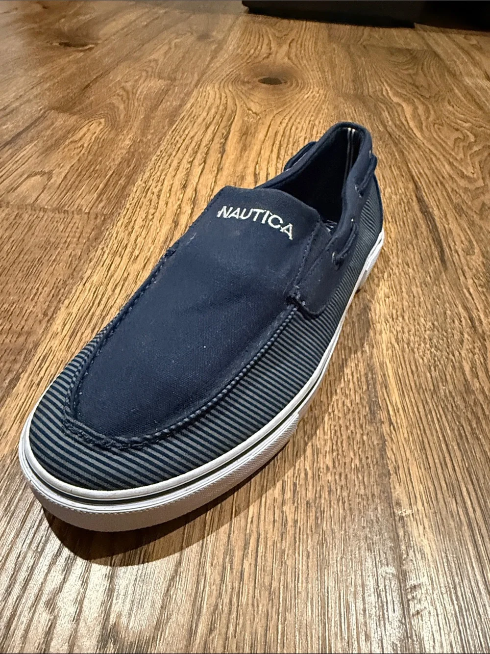 Nautica Men’s Navy Slip-On Canvas Boat Sneakers with White Sole